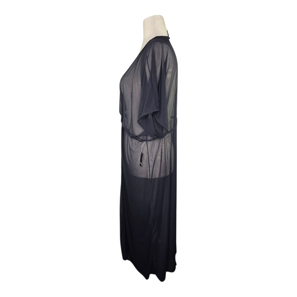 Torrid Black Mesh O-Ring Maxi Swim Coverup Dress 3 Plus Size Sheer Resortwear - Picture 6 of 11